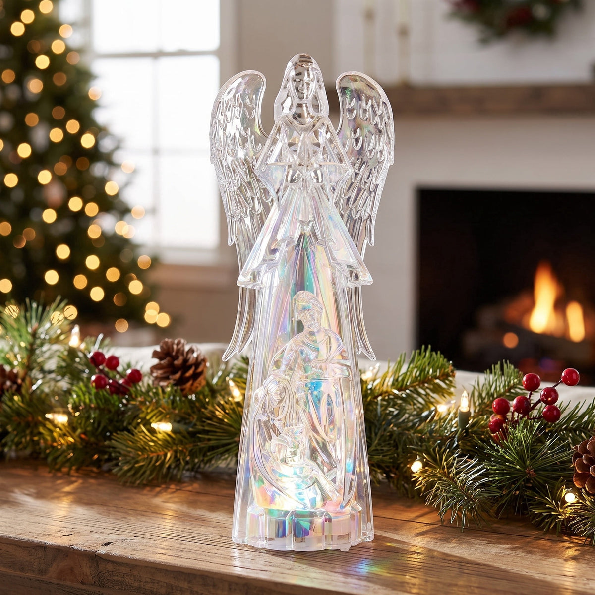 Light-Up Angel with Holy Family Christmas Decoration, Clear, 11.5", by Holiday Time