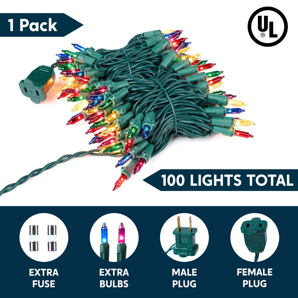 Joyfy Multicolor Christmas Lights,21.4ft 100 Count Multicolor Christmas String Lights,Connectable Green Wire Xmas Tree Lights for Indoor Outdoor Christmas Decorations Holiday Party Decor
