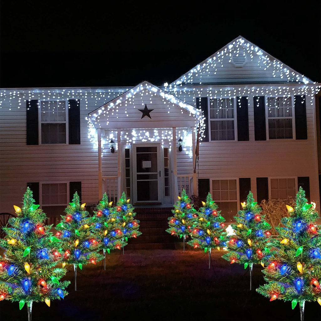 COCOBELA 4 Set Solar Christmas Tree 80pcs Multicolor LED Christmas Lights for Outdoor Christmas Decorations,Solar Powered Prelit Small Christmas Tree for Outside Pathway Garden Yard Decor