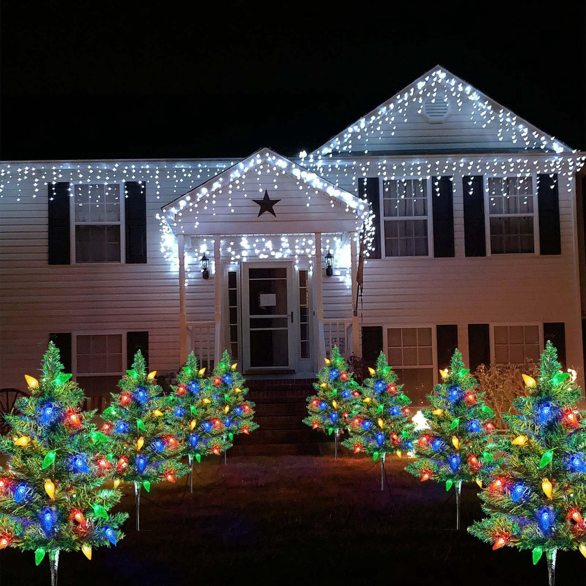 COCOBELA 4 Set Solar Christmas Tree 80pcs Multicolor LED Christmas Lights for Outdoor Christmas Decorations,Solar Powered Prelit Small Christmas Tree for Outside Pathway Garden Yard Decor