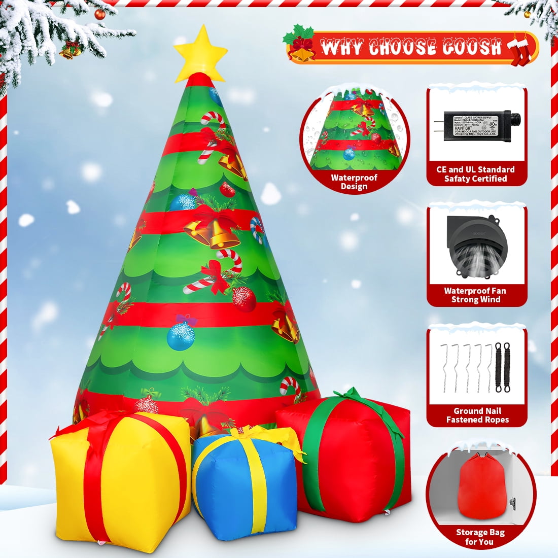 GOOSH Christmas Inflatable 7 FT Outdoor Christmas Tree Decorations, Outdoor Christmas Tree Decorations with Built-in LEDs, Christmas Decorations Clearance for Xmas/Holiday/Party