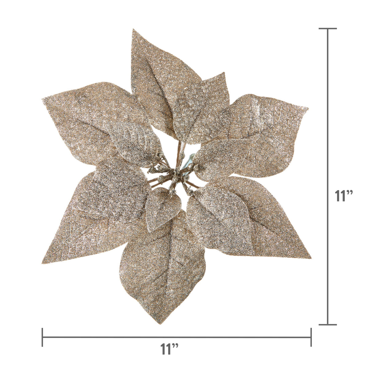 Gold Glitter Poinsettia Christmas Clip Ornament, 11", by Holiday Time