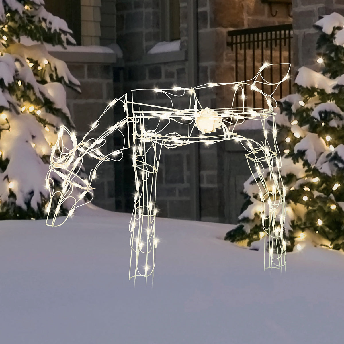 Indoor/Outdoor Animated Light-Up Standing Buck Silhouette Christmas Decoration with 105 LED Lights, Warm White, 48", by Holiday Time