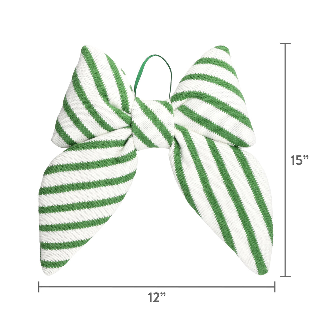 Green and White Striped Decorative Christmas Bow, 15", by Holiday Time