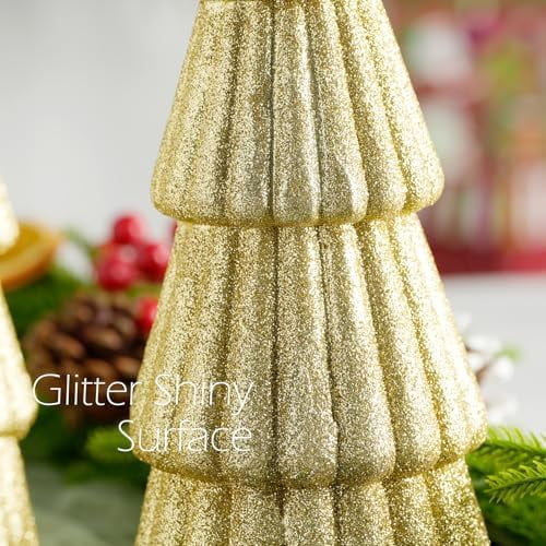 3Pcs Artificial Christmas Tree Decorations Glittering Foam Tabletop Xmas Tree Modern Christmas Centerpiece Decor for for Table Mantel Home Holiday Party Decor(Gold)