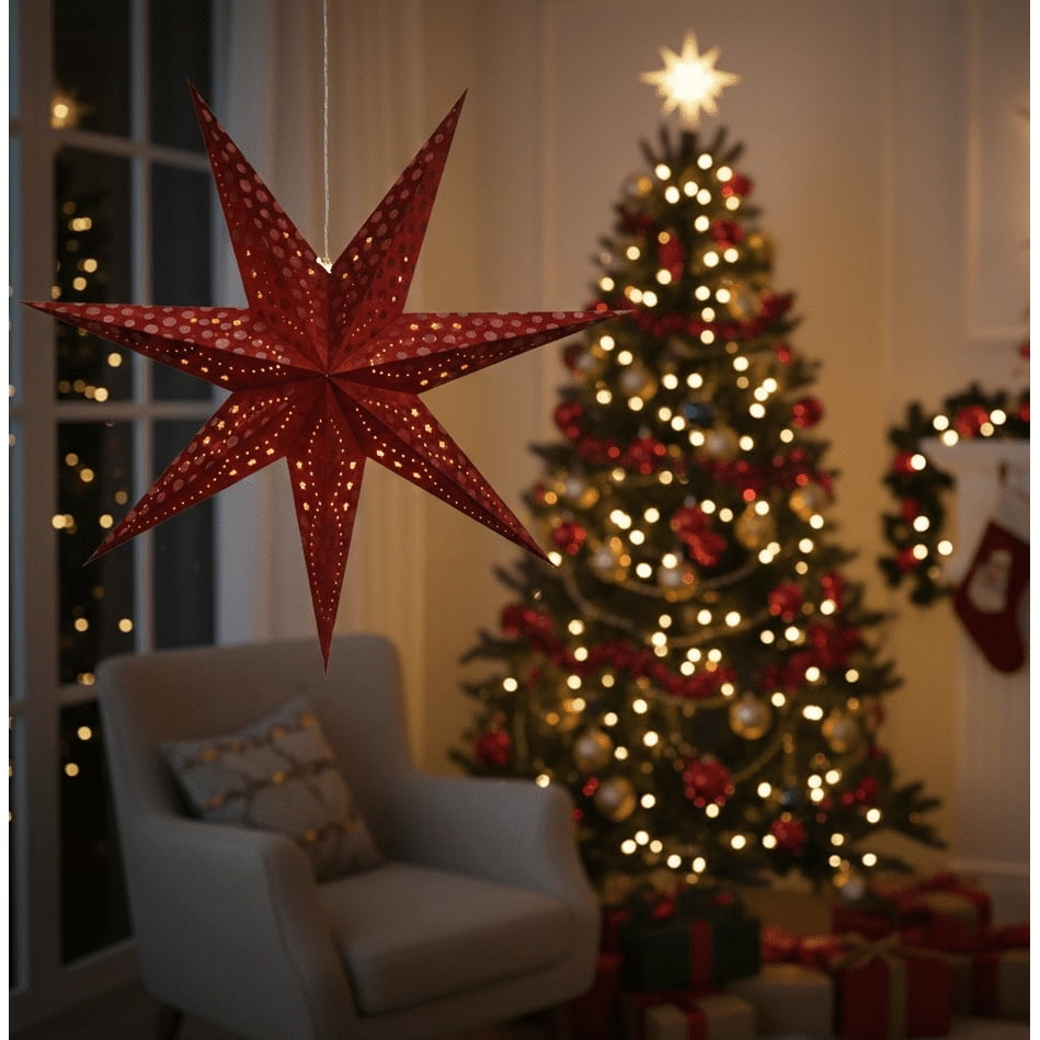 Light-Up Velvet-Feel Paper Star Christmas Decoration, Red, 29", by Holiday Time