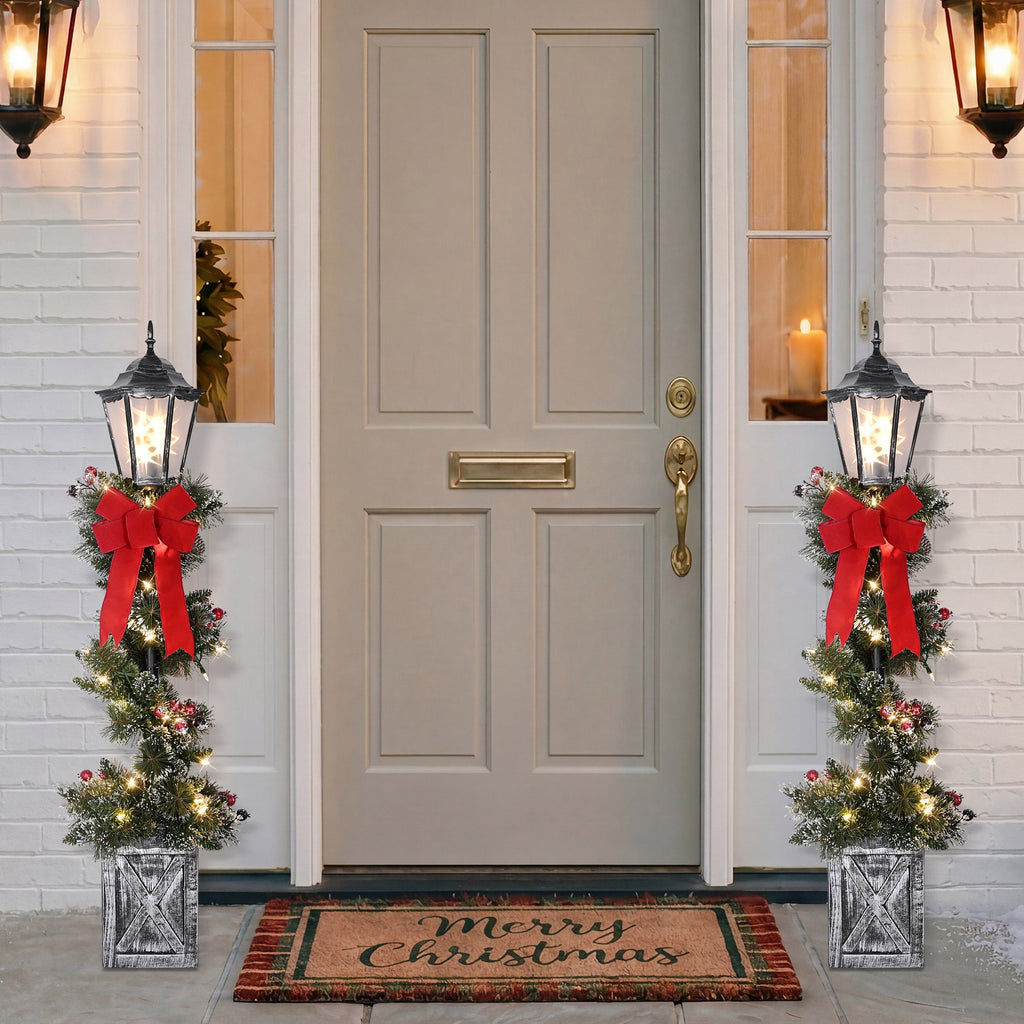 Puleo International Set of 2 Pre-Lit 4ft Christmas Glittery Lamp Posts Lantern Lights 50 Warm White LED Lights