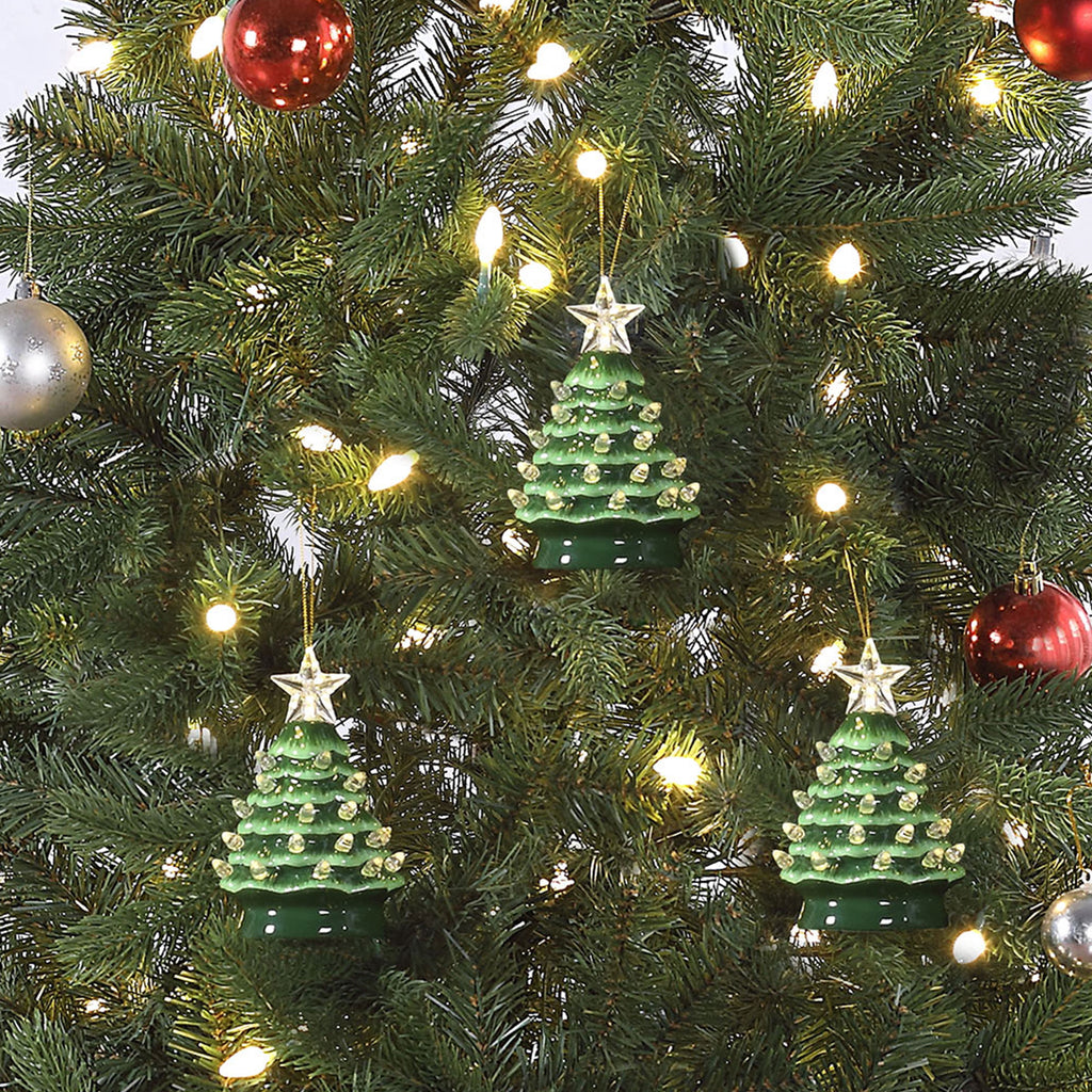 Mr. Christmas Nostalgic Ceramic Tree Ornaments - Green, Set of 3