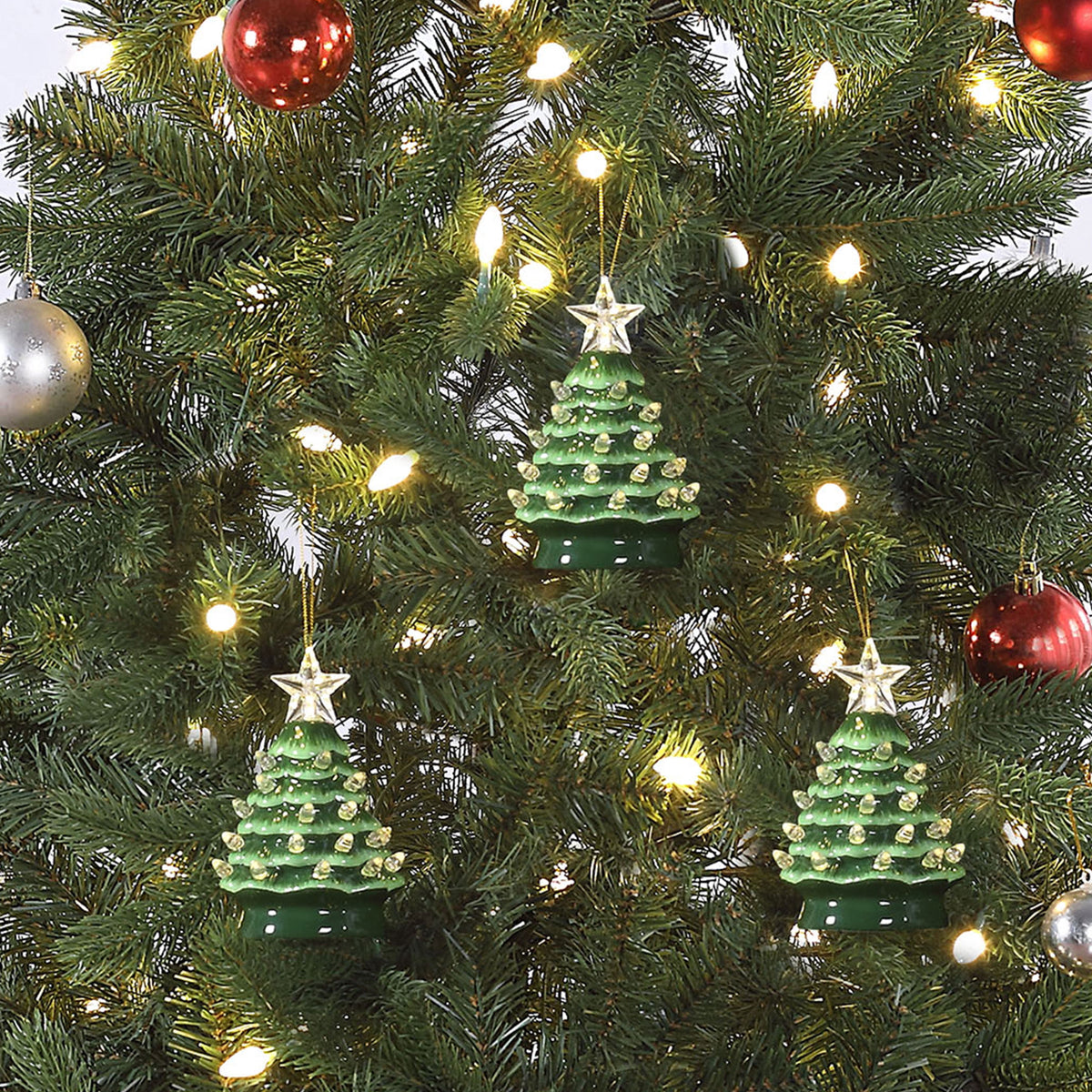 Mr. Christmas Nostalgic Ceramic Tree Ornaments - Green, Set of 3