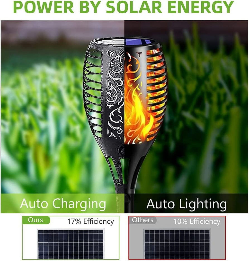 Solar Torch Lights with Flickering Flame, Solar Flickering Lights, 4 Pack Solar Lights Outdoor Waterproof Solar Pathway Lights Landscape Lighting for Garden Lawn Patio Yard Outdoor Decorations
