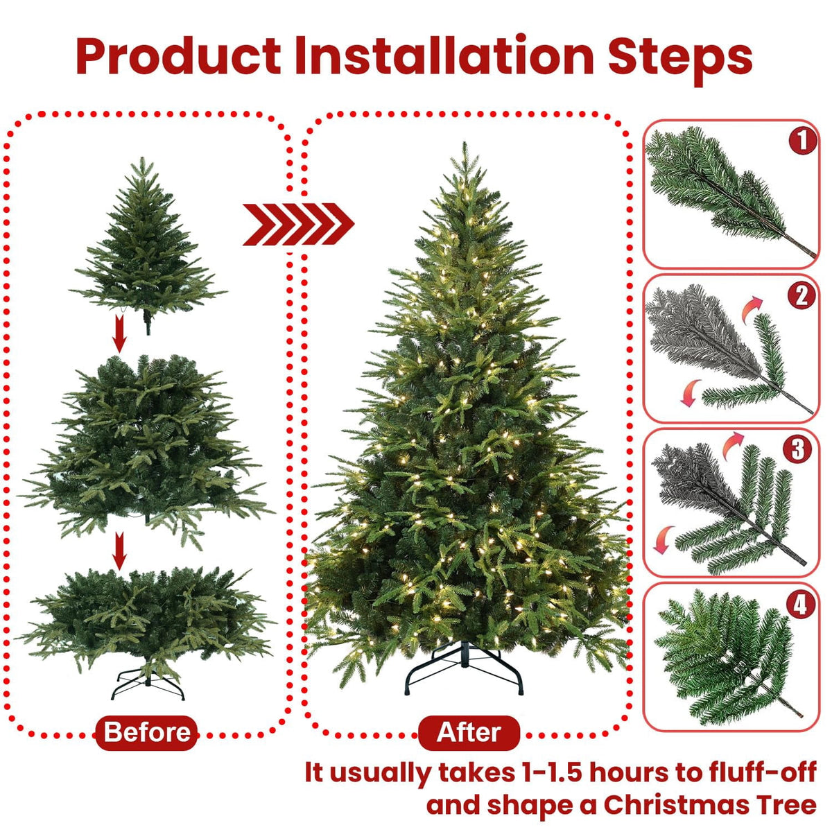 Bringstar 6.5ft Pre-Lit Artificial Christmas Tree with 450 Lights, 2356 PE & PVC Mixed Branch Tips, Hinged Xmas Tree with Foldable Stand & Protective Foot Caps