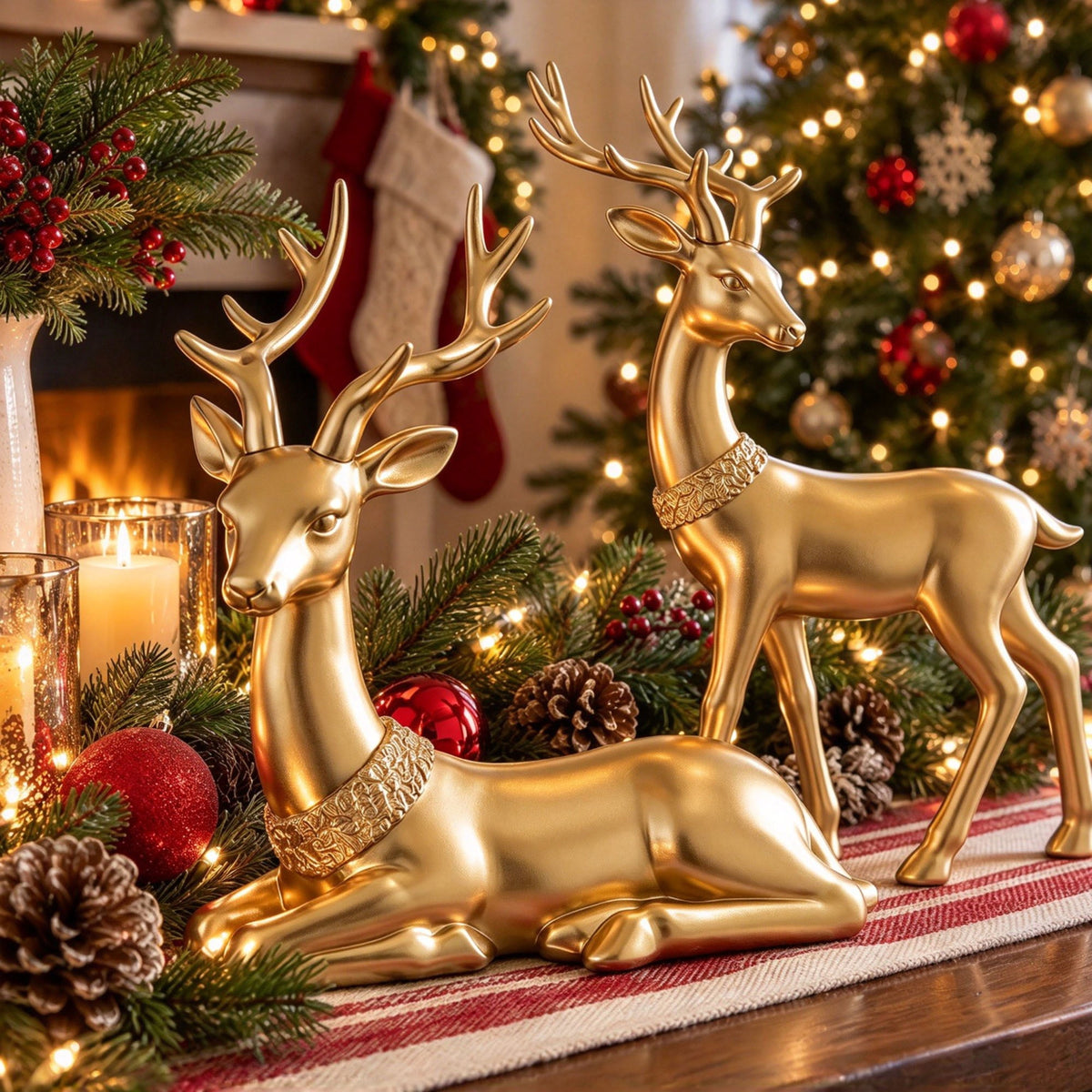Clearance! Blow Mold Deer Indoor/Outdoor Christmas Decoration, Gold, Set of 2, by Gezoiane