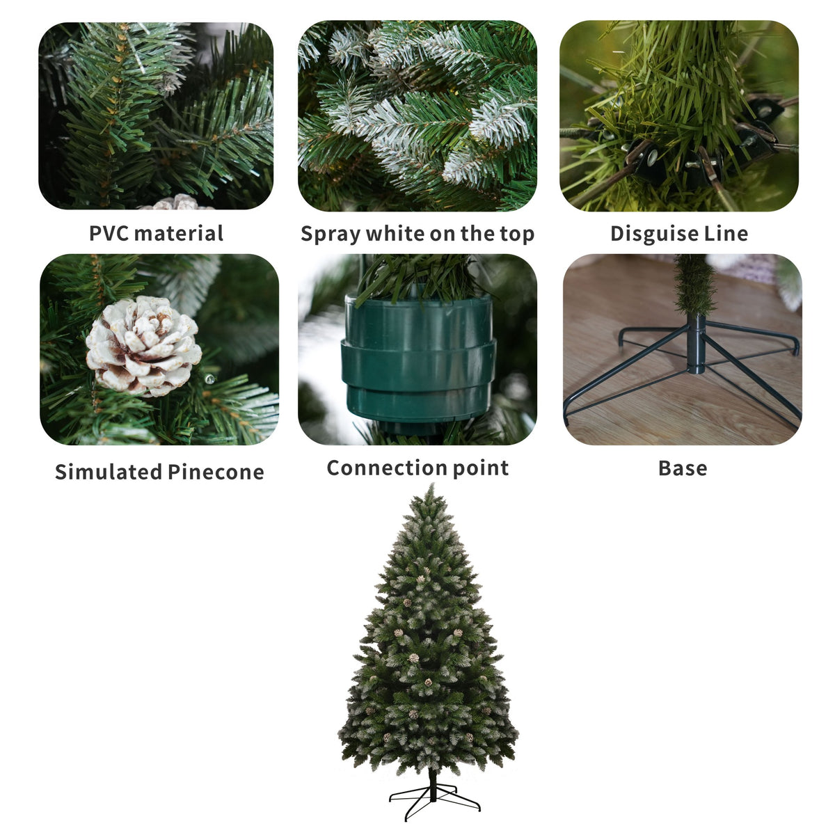 6' Premium Pine Artificial Christmas Tree with Hinged Branches & 60 Pine Cones