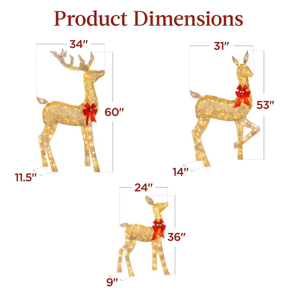 Best Choice Products 3-Piece Lighted Christmas Deer Set Outdoor Yard Decoration w/ 360 LED Lights, Stakes - White