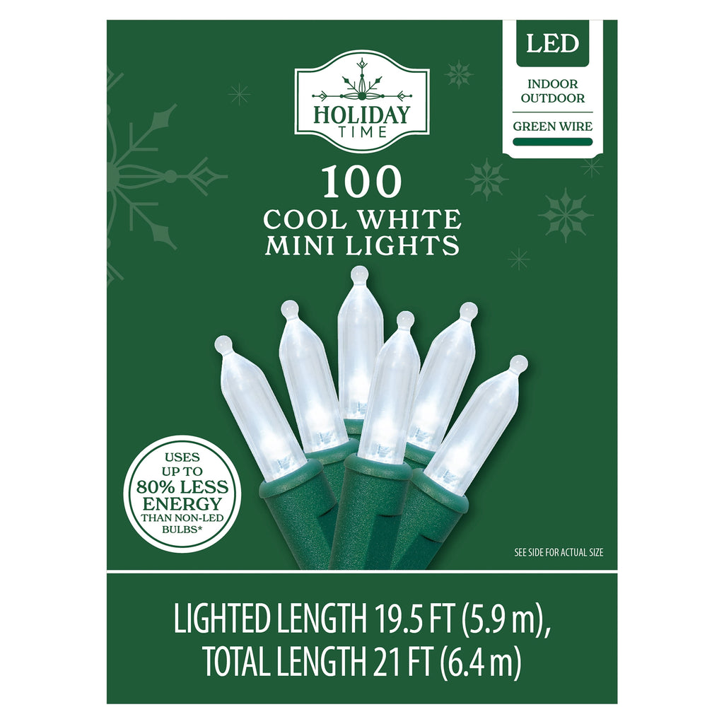 Indoor/Outdoor 100-Count LED Mini Christmas String Lights, Warm White, Green Wire, 19.5', by Holiday Time