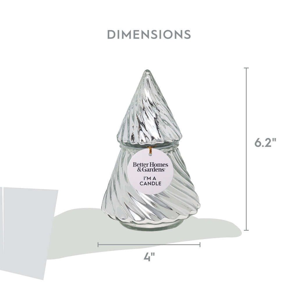 Better Homes & Gardens 1-Wick Glass Christmas Tree Candle, Silver Birch & Snow, 8 oz