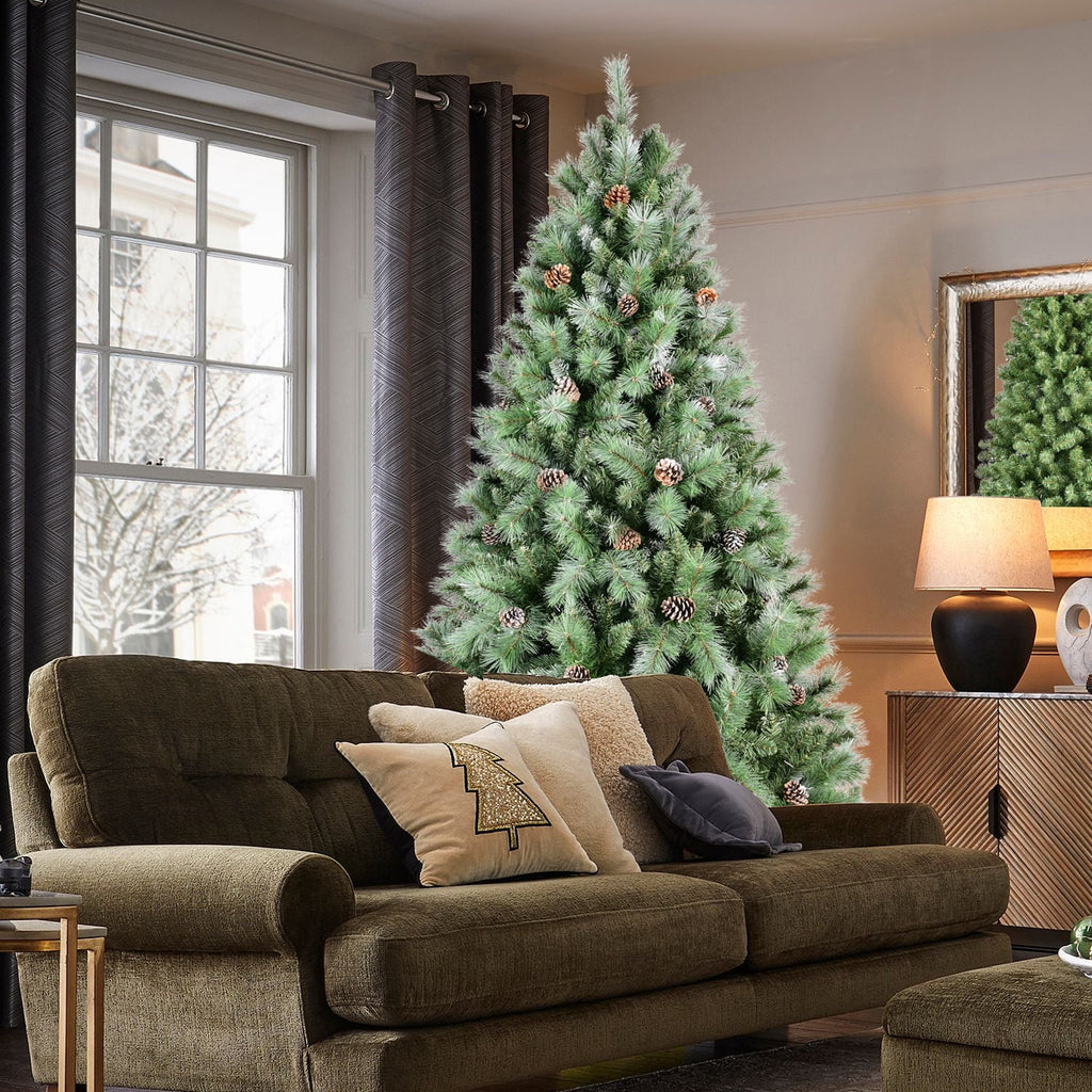 Artificial 7ft Green Christmas Tree with 1348PVC/Hard Needle Mixed Branch Tips,Pine cone,Hinged Premium & Foldable Base for Indoor Holiday Decorating