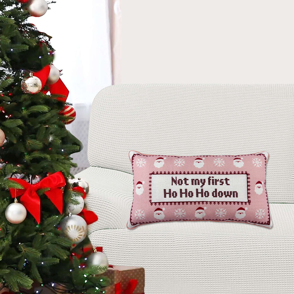 Holiday Time Santa Lumbar Pillow - Not My First Ho Ho Ho Down Decorative Christmas Accent, Pink and Red, 18" x 10"