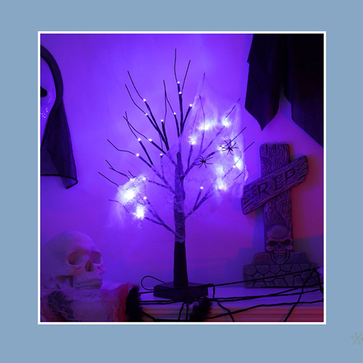 23.6 Inch Halloween Birch Tree Halloween Decorations Black Christmas Tree with 24LED Orange and Purple Lights and Halloween Lights Indoor Tabletop Tree Light,2 Light Modes,USB/Battery Power