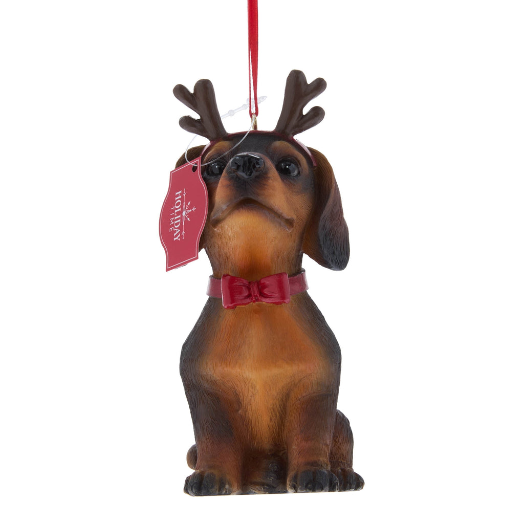Brown Dachshund with Antlers Christmas Ornament, 5", by Holiday Time