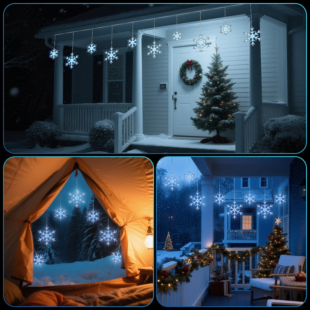 BeatiNeon 9ft Christmas Snowflake String Lights, 10 Pcs Blue & Cool White LED Snowfall Lights with Twinkle Effect, Connectable Indoor Outdoor Waterproof Holiday Decor for Eaves, Garden, Yard, Indoor