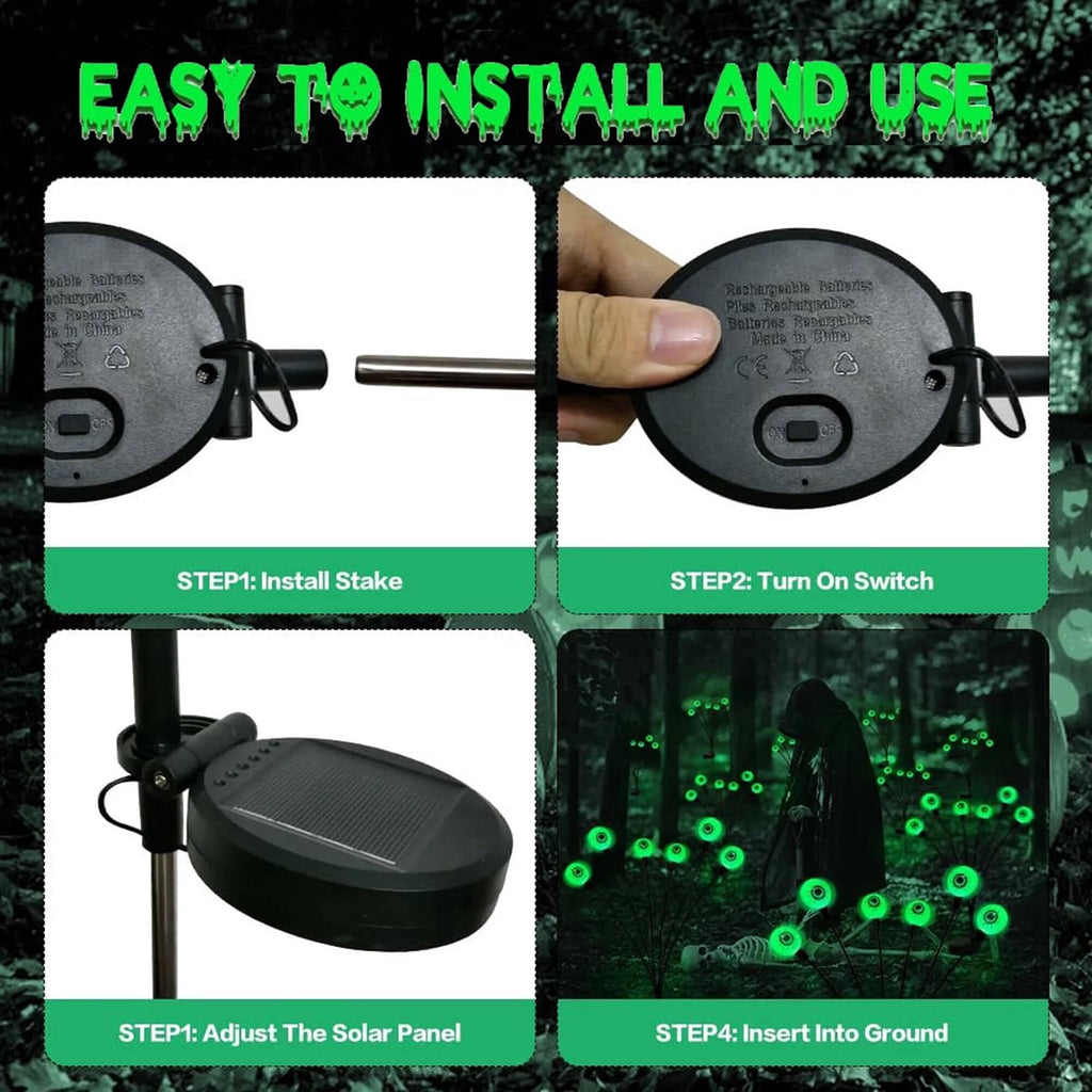 Morfone Halloween Decorations Outdoor, 2 Pack 12 LEDs Solar Scary Eyeball Lights, Waterproof Eyeball Swaying Firefly Lights, Halloween Path Lights for Garden Yard Party, Purple