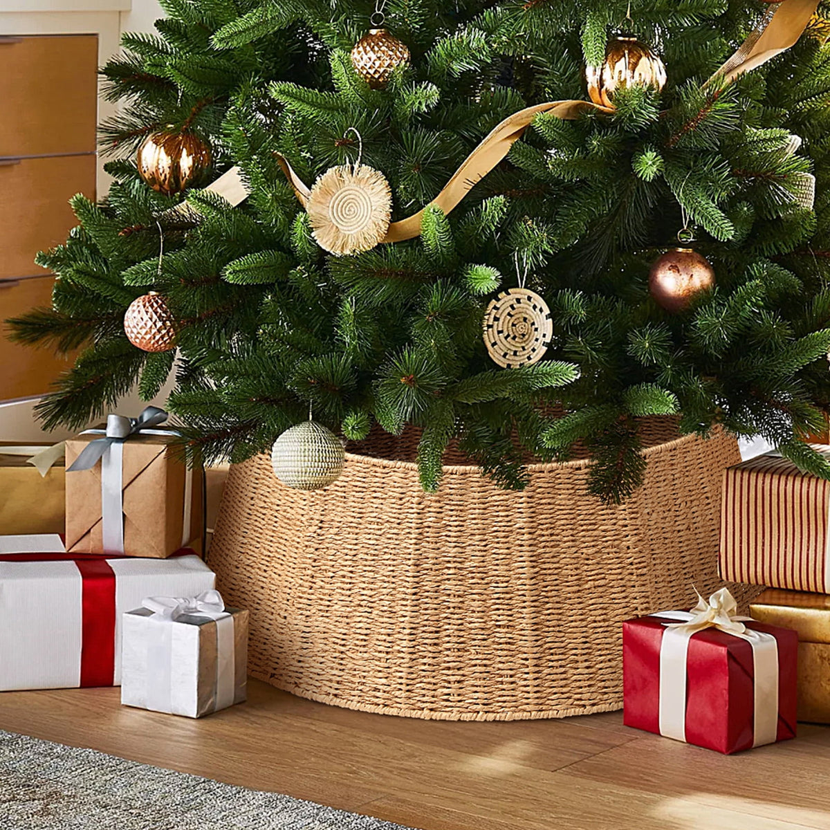 Ayieyill 26 inch Christmas Tree Collar, Christmas Tree Skirt Cover for Christmas Tree Decorations | Rattan (Natural)