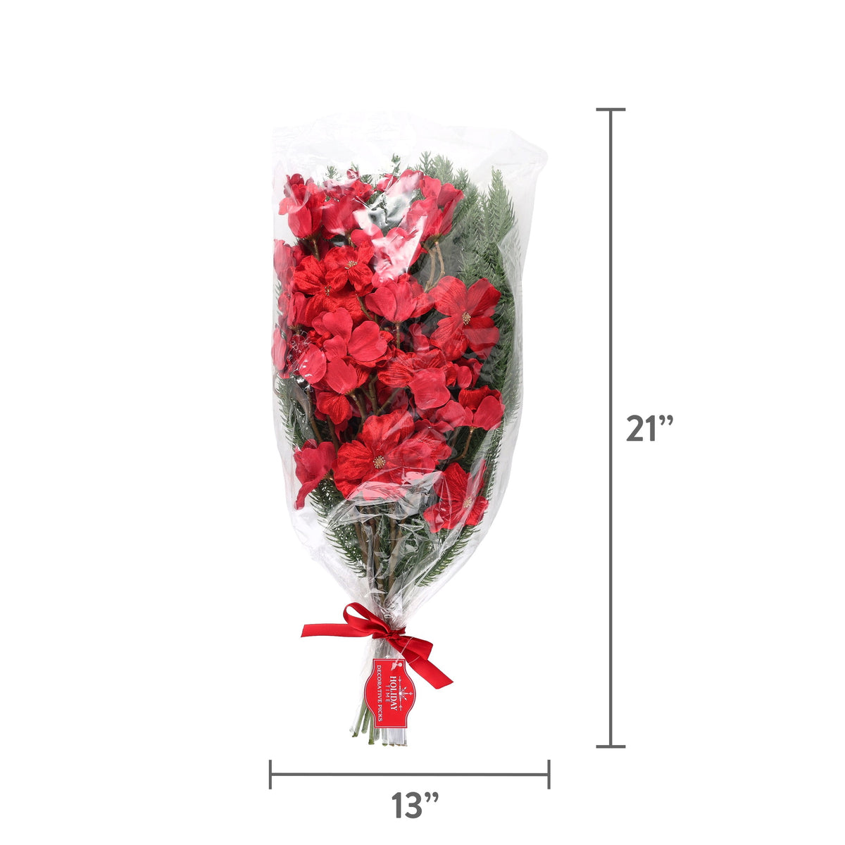 Red Dogwood Flowers and Greenery Decorative Christmas Picks, 21", by Holiday Time