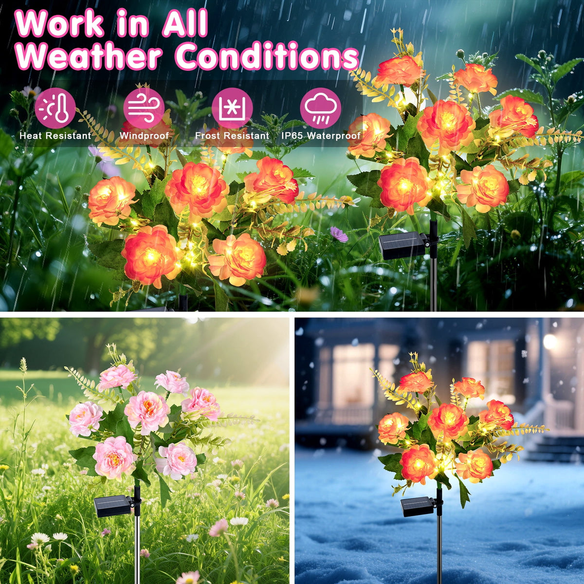 Qoosea Solar Garden Lights Outdoor Waterproof Decorative Flower New Upgraded 2 pack with 17 Butterfly Solar Lights for Garden Yard Outdoor Decor Pathway, Gifts for Mom