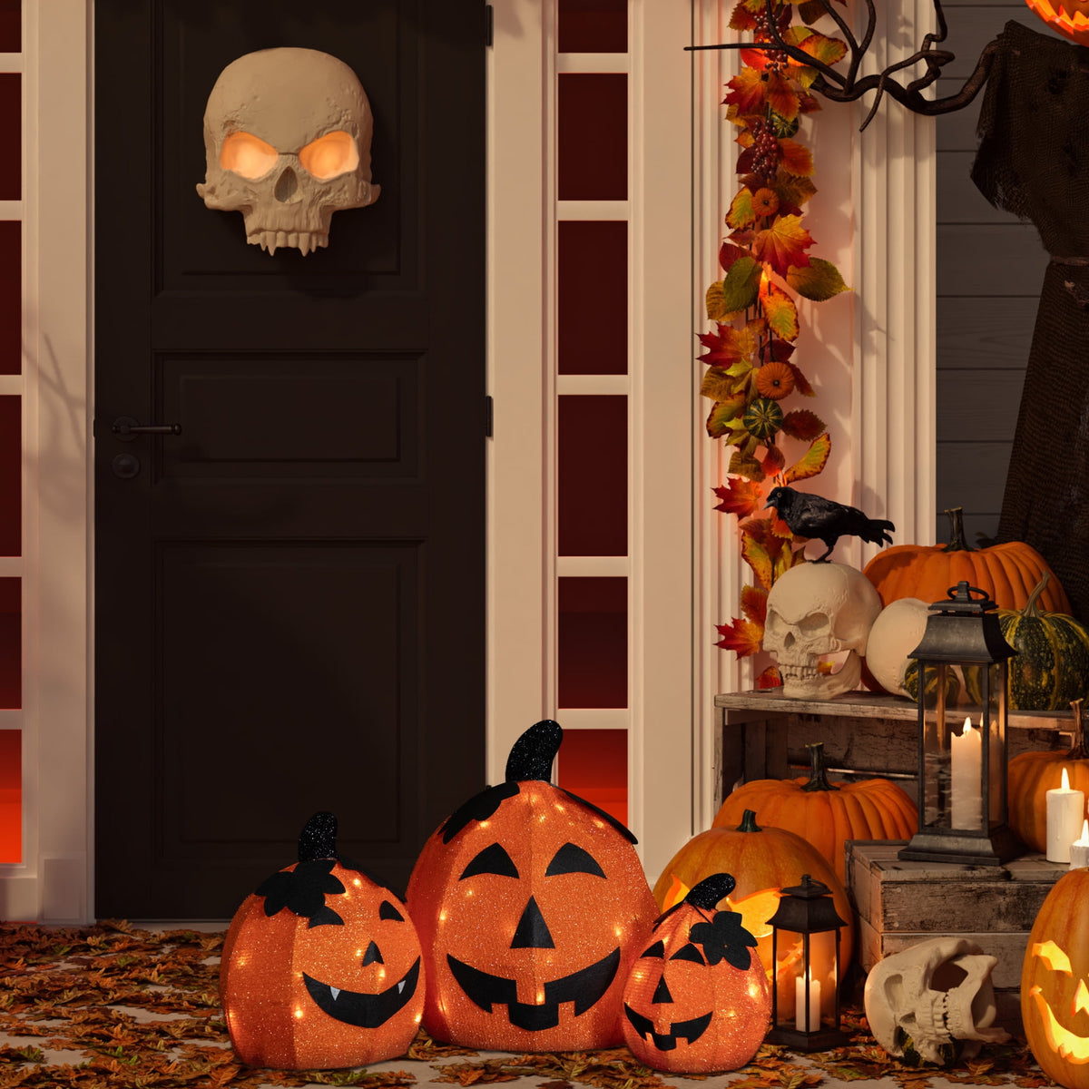 Northlight LED Lighted Jack O' Lantern Outdoor Halloween Decorations - Warm White - Set of 3