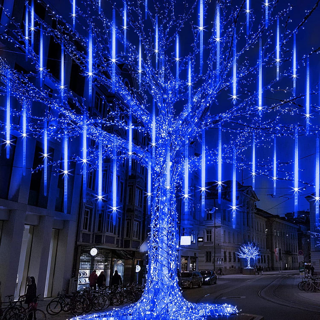 DONGPAI Meteor Shower Lights Outdoor, 11.8 Inch 8 Tube Icicle Lights, Waterproof Meteor Christmas Lights Outdoor, Hanging Falling Rain Lights for Xmas Tree Outside Holiday Decoration