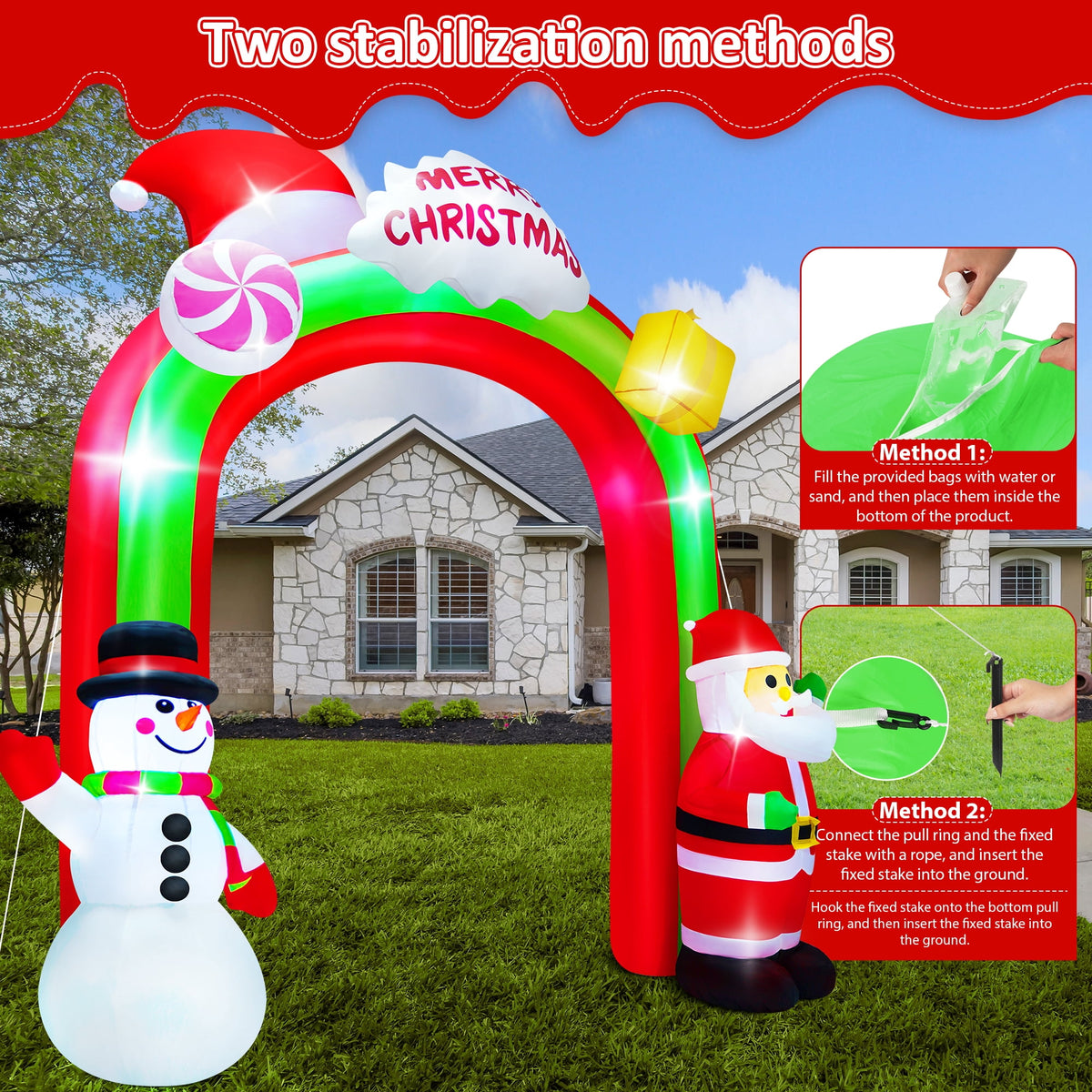 Yexmas 8FT Christmas Inflatable Archway,Christmas Blow Up Yard Decorations with Santa Claus and Snowman,Outdoor Christmas Decorations with Bow LED Lights