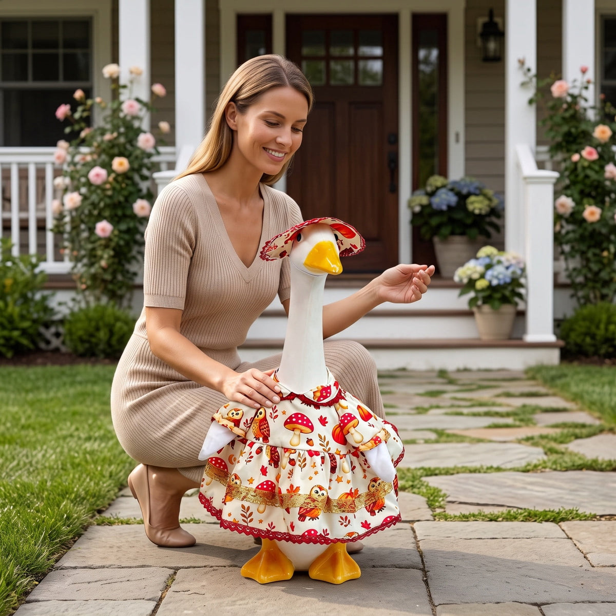 Lzobxe Porch Goose Clothes, Casual Style Lawn Yard Garden Decor for 23" High Cement or Plastic Geese, Goose Costume for All Season and Occasiona
