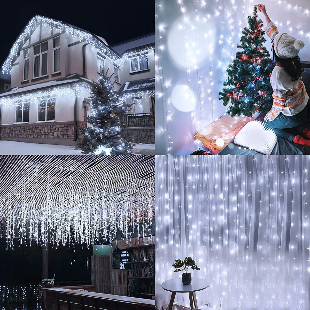 Christmas Icicle Lights Outdoor Decorations 120 LED 13ft Curtain Fairy String Light, Clear Wire LED String Light Indoor Decor for Wedding Party Christmas Holiday Decor
