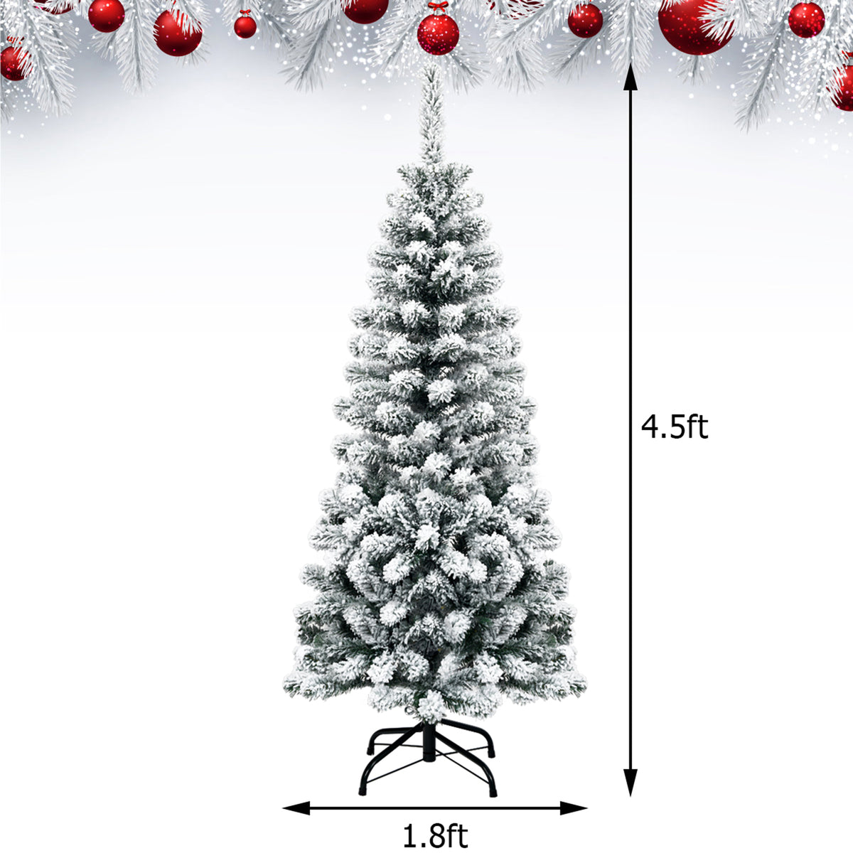 Gymax 4.5ft Snow Flocked Pencil Christmas Tree Artificial Pine Tree w/ Metal Stand