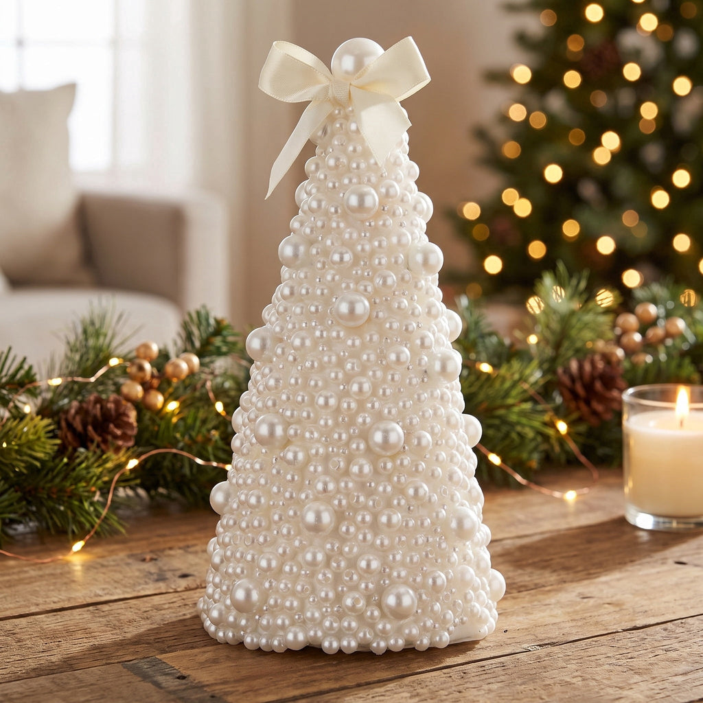 Beaded Tree Christmas Decoration, Cream, 8", by Holiday Time