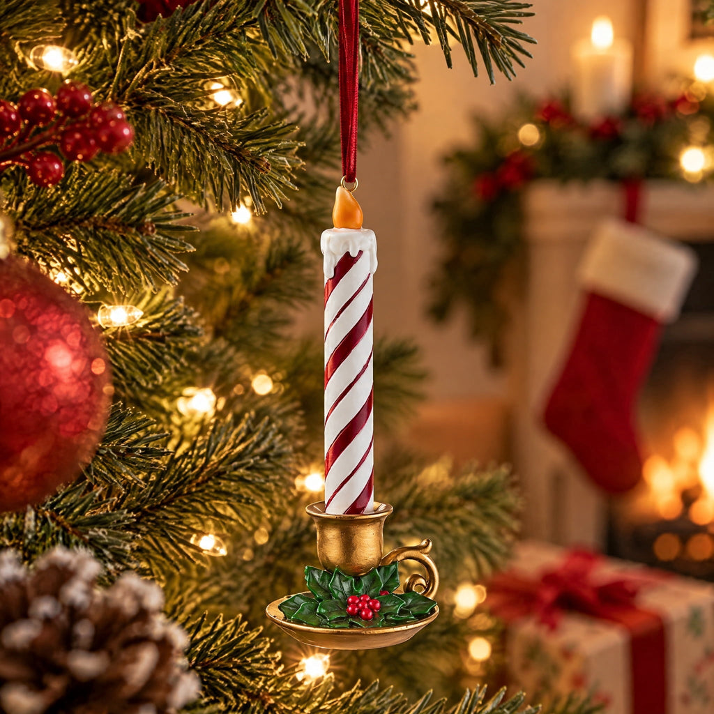 Red and White Stripe Candle Christmas Ornament, 6", by Holiday Time