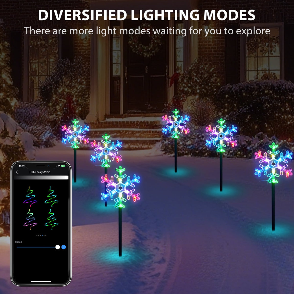 6 Pcs Snowflake Pathway Smart Lights Outdoor RGB Christmas Lights with App & Remote Control Music Sync 105 Scene Modes Extendable Garden Decorative Fairy Lights for Holiday Party Yard
