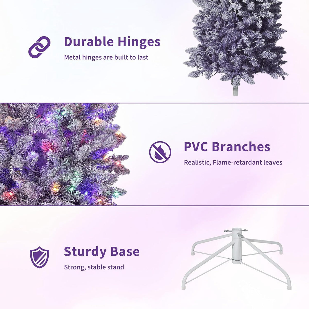 4.5/6/7.5/9 ft Flocked Pencil Christmas Tree with 100 Lights, Pre Lit Tall Skinny Christmas Tree with PVC Branch Tips, Premium Hinged Xmas Tree with Metal Base, Slim Artificial Christmas Tree