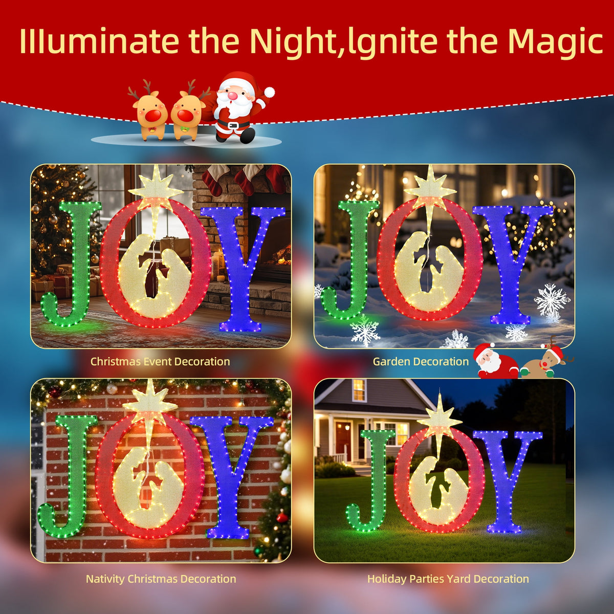 Starfree 49-inch Outdoor Nativity Decoration Lighted JOY Sign with Outdoor Christmas Yard Decorations Hanging and Standing Options for Porch & Garden