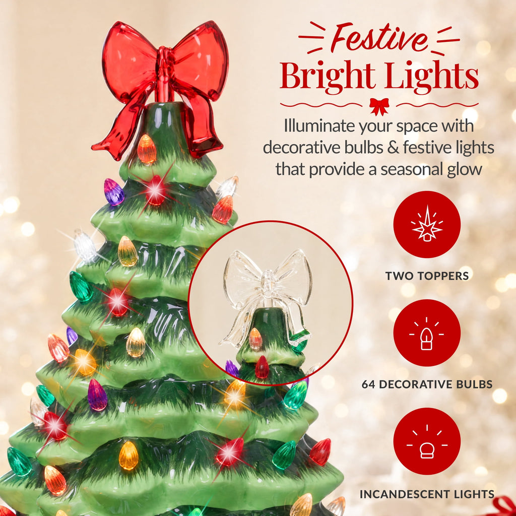 Best Choice Products Ceramic Christmas Tree, Pre-lit Hand-Painted Tabletop Holiday Tree - Green w/ Multicolored Lights
