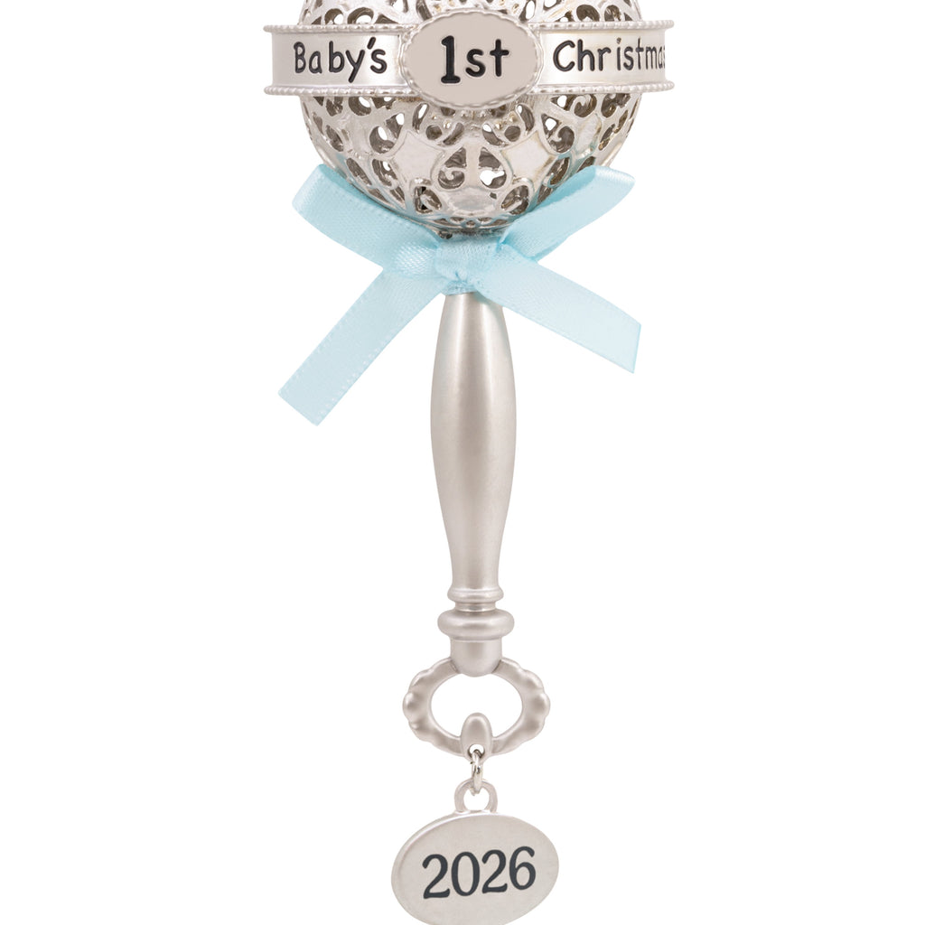 Hallmark Ornament (Baby First Cmas Rattle Blue Ribbon 2026, Metal), 1 Count