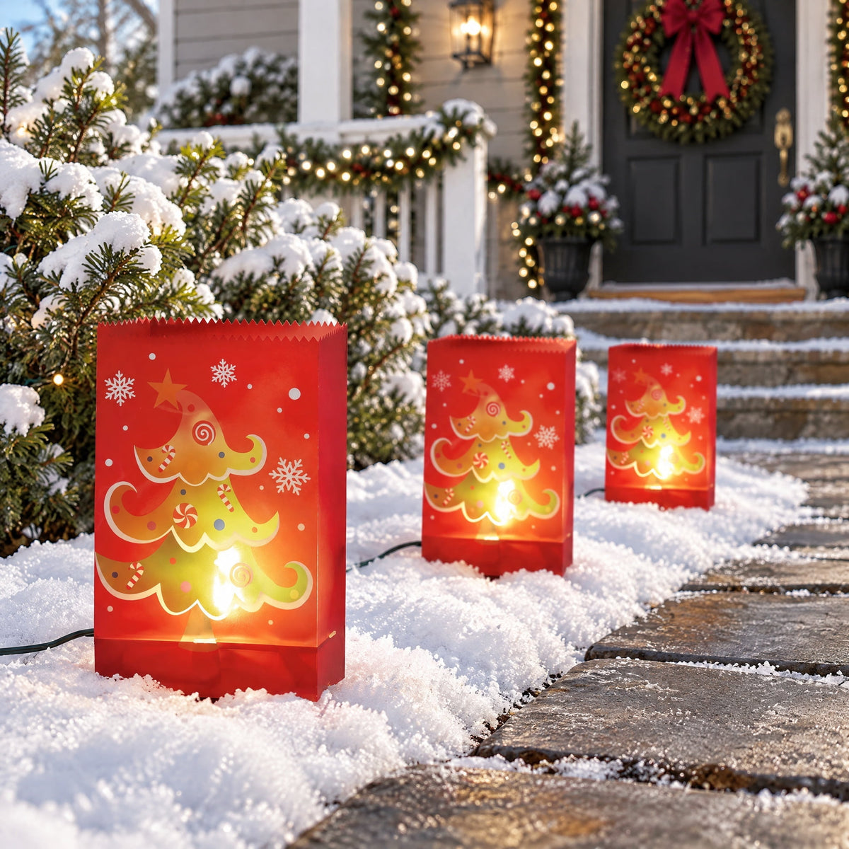 Indoor/Outdoor Snowflake Flickering Luminary Christmas Pathway Lights, Blue and White, Set of 3, by Holiday Time