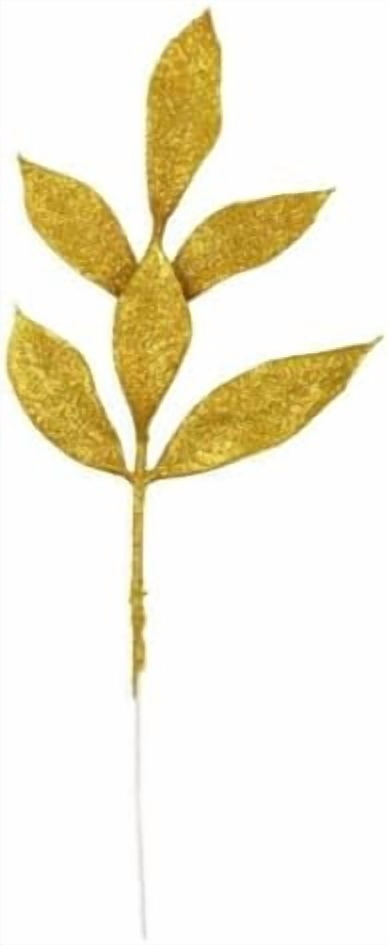 10 Pcs Artificial Glitter Leaves, 13.4 Inch Christmas Tree Picks Fake Plants Leaf Gold Glitter Leaf Picks for Christmas Tree Vase Home Decor