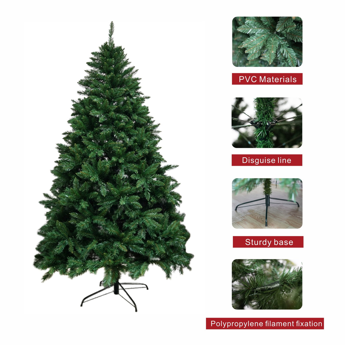6' Premium Pine Artificial Christmas Tree with Hinged Branches & 60 Pine Cones