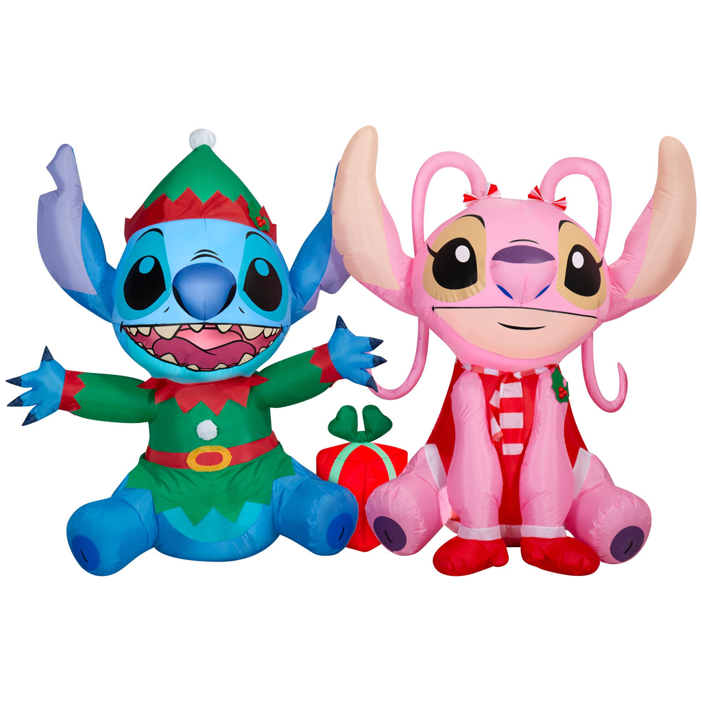 Christmas Yard Inflatable with LED Lights Disney Stitch and Angel Scene, 7.5 ft