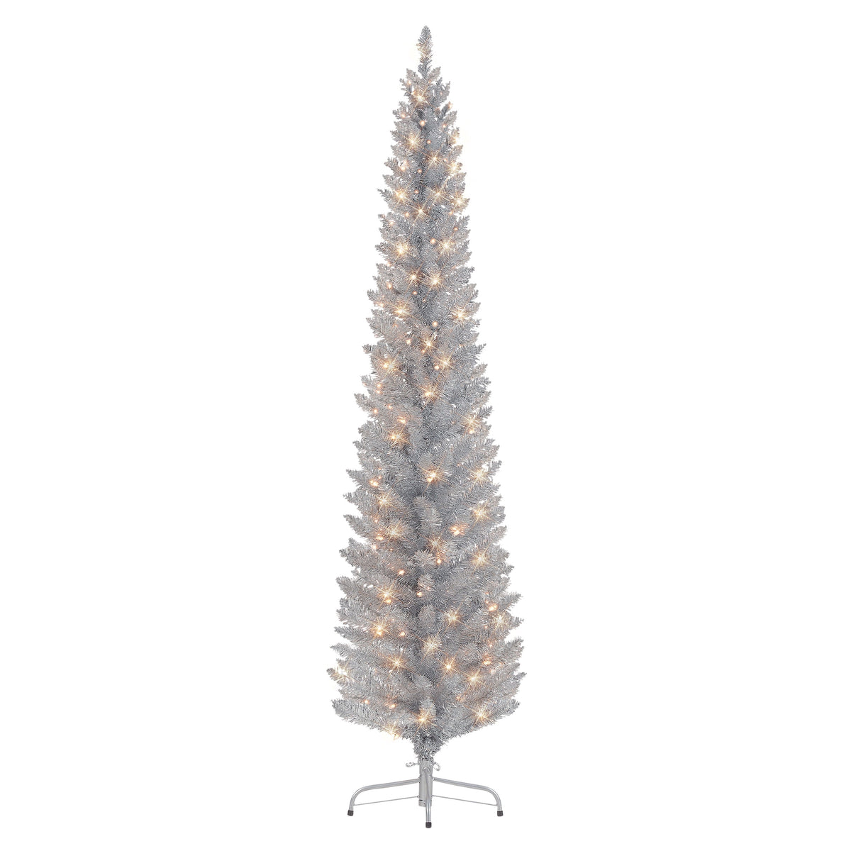 7 ft Pre-Lit Silver Tinsel Artificial Tree