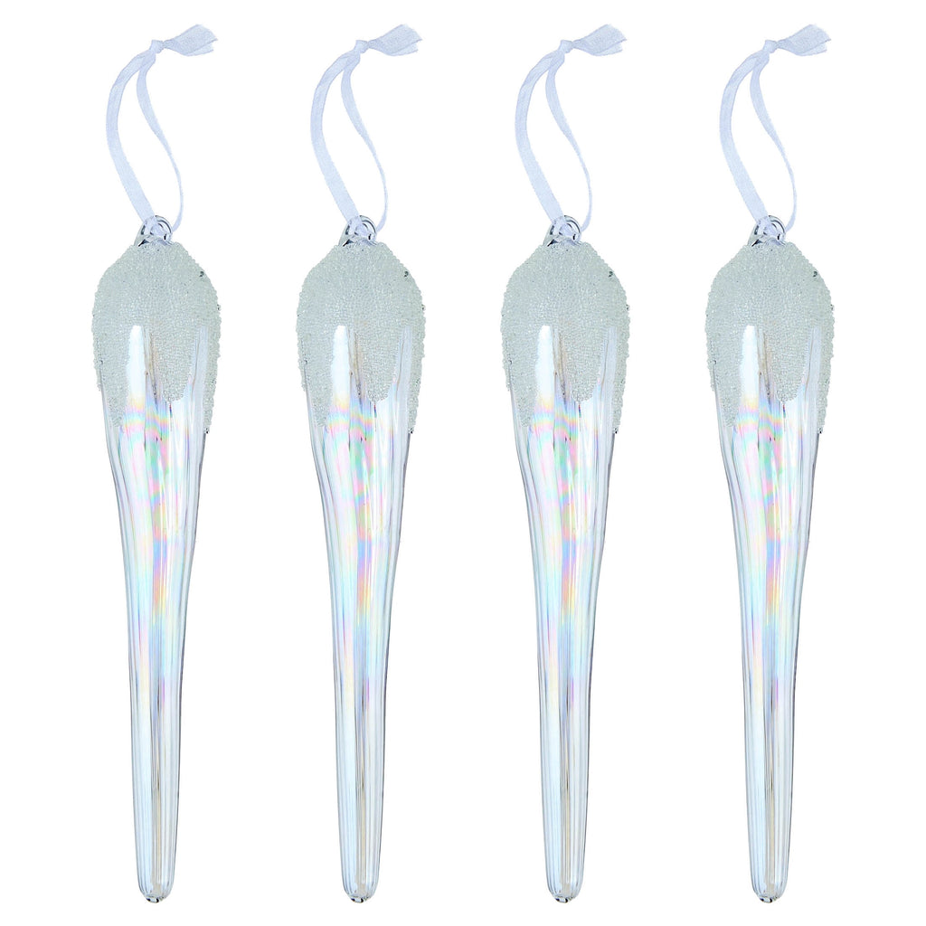 4-Count Iridescent Frosted Icicle Glass Christmas Ornaments, 7.8", by Holiday Time
