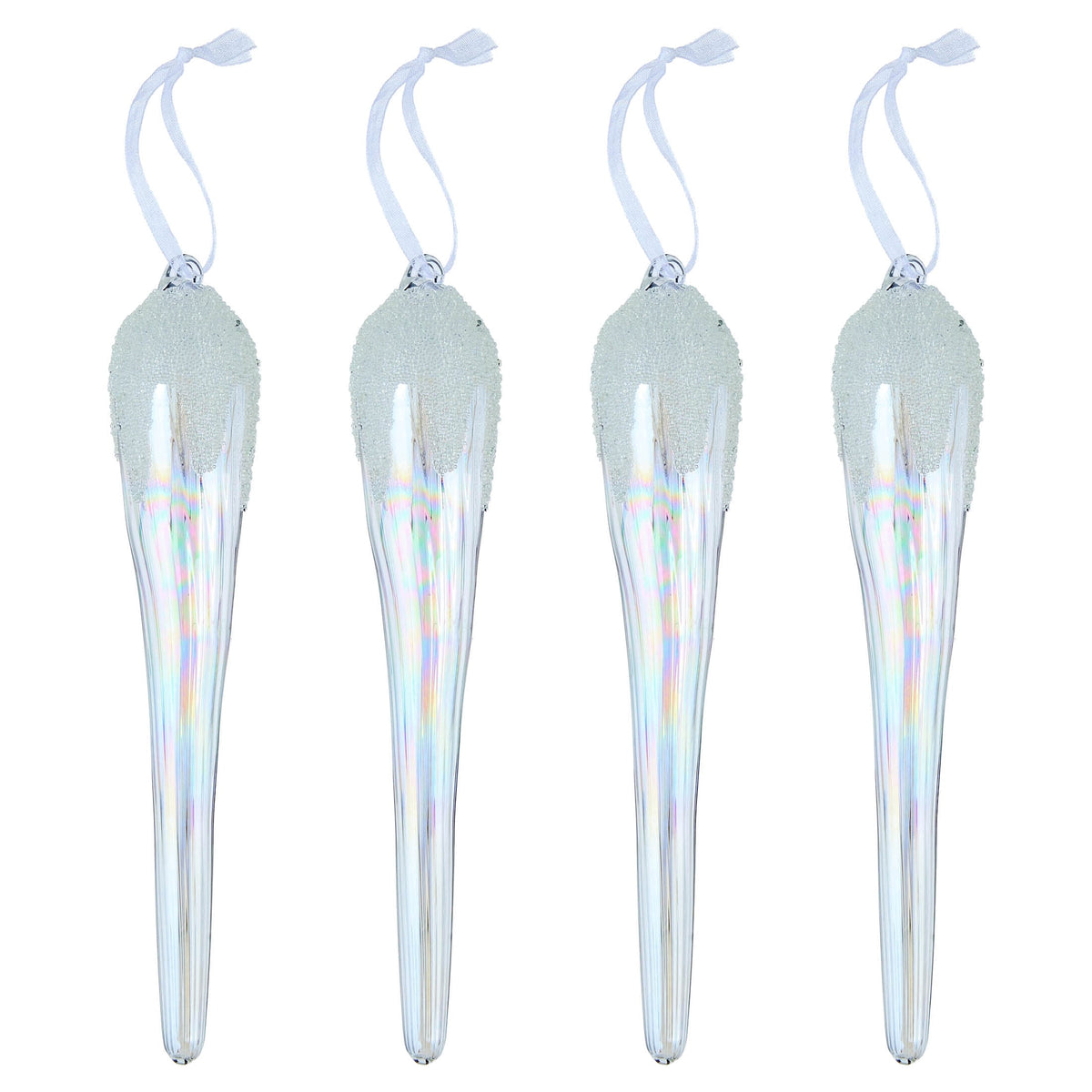 4-Count Iridescent Frosted Icicle Glass Christmas Ornaments, 7.8", by Holiday Time