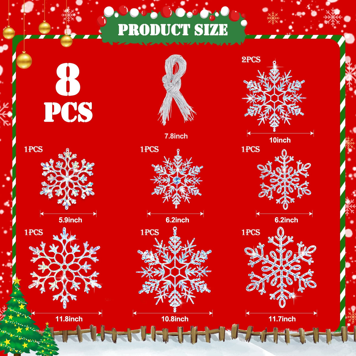 Ayieyill 6 Pieces Large Snowflakes Ornaments 12'' Glittered Snowflakes Decorations Christmas Hanging Snowflake Decorations for Winter Christmas Tree Decorations Craft Snowflakes (Iridescent)